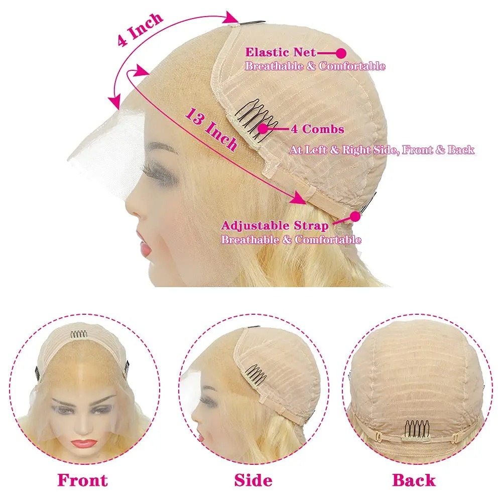 Highlight Body Wave Bob Wig Human Hair Lace Front Human Hair Wigs For Women Honey Blonde 13X4 Transparent Lace Frontal Wig Synthetic