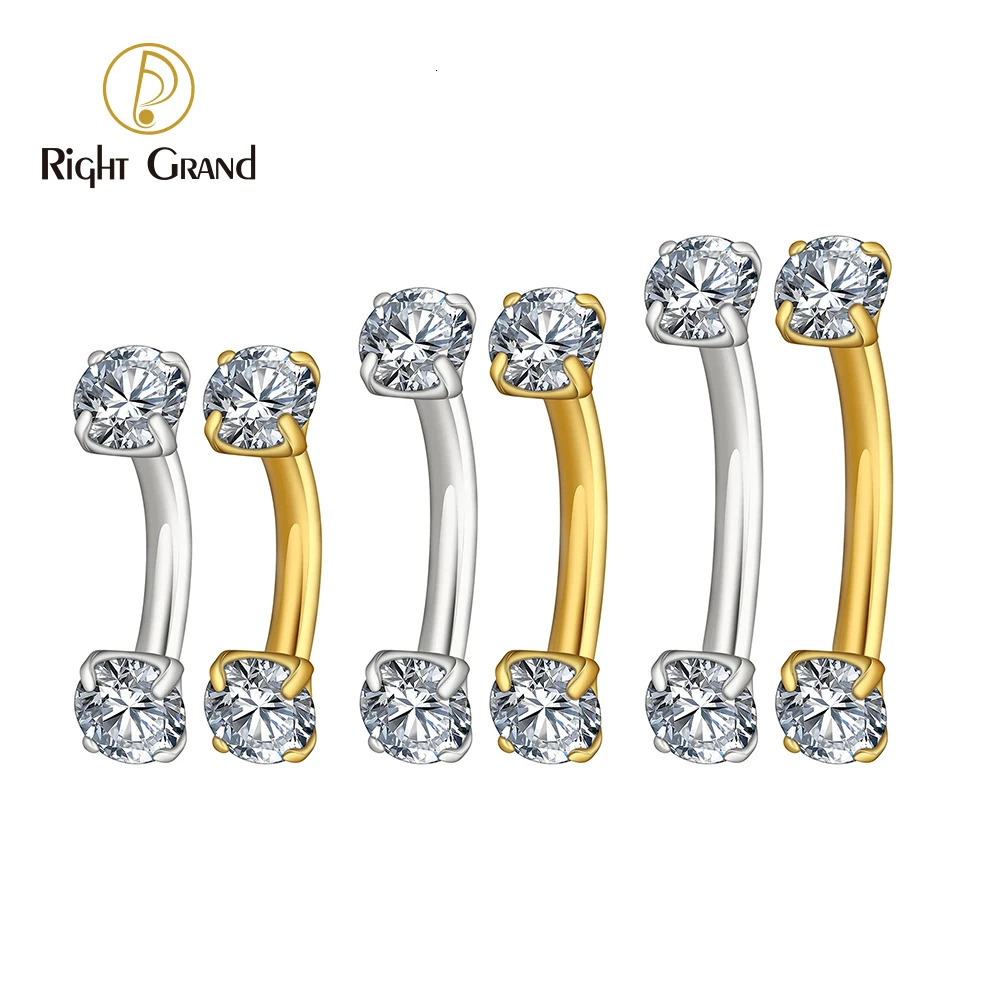 Right Grand ASTM 36 16G CZ Cartilage Helix Daith Rook Earring Eyebrow Curved Barbell Labret Lip Piercing Body Jewelry 250606