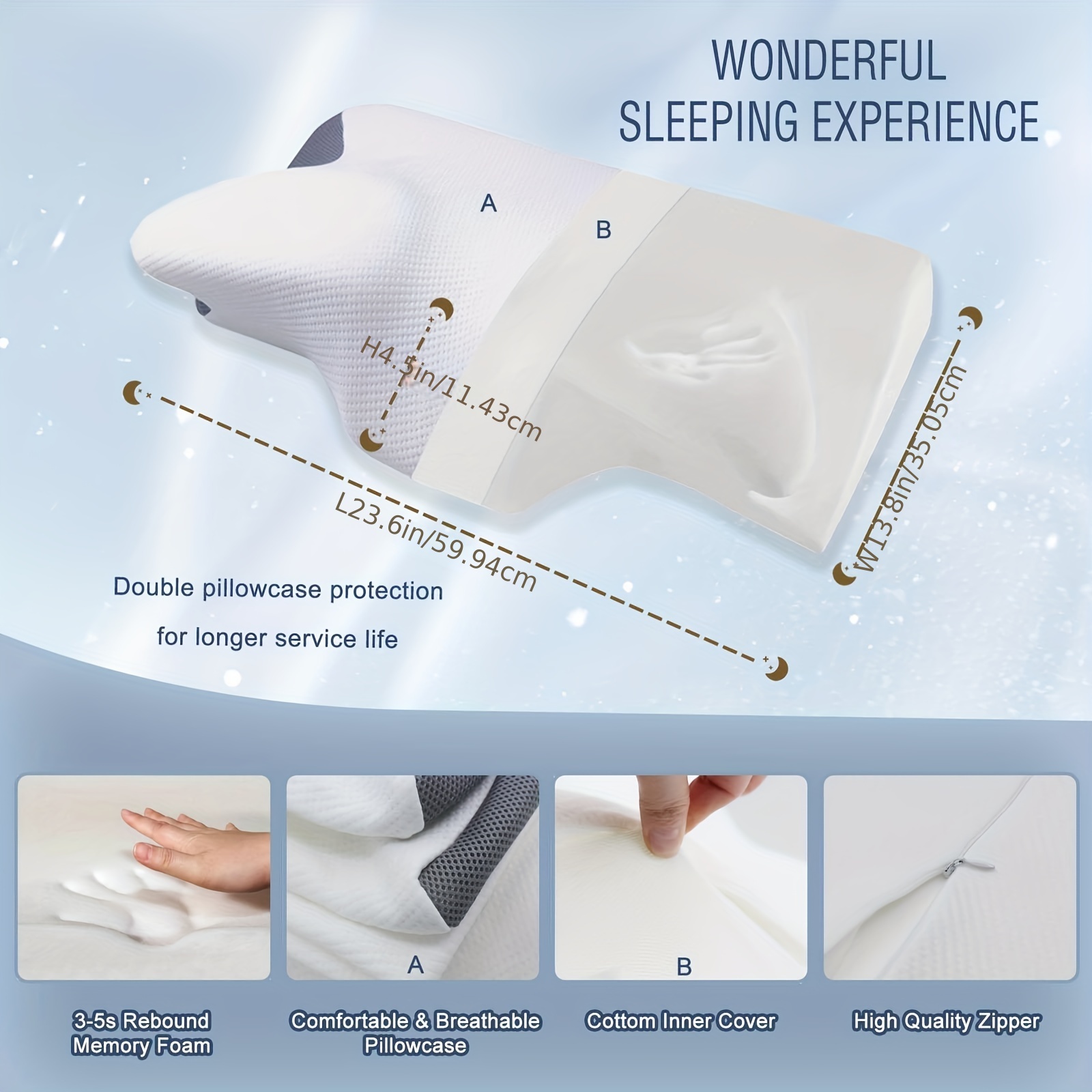 Memory pillow slow rebound correction neck pillow memory cotton pillow to protect cervical vertebra and sleep horn pillow.