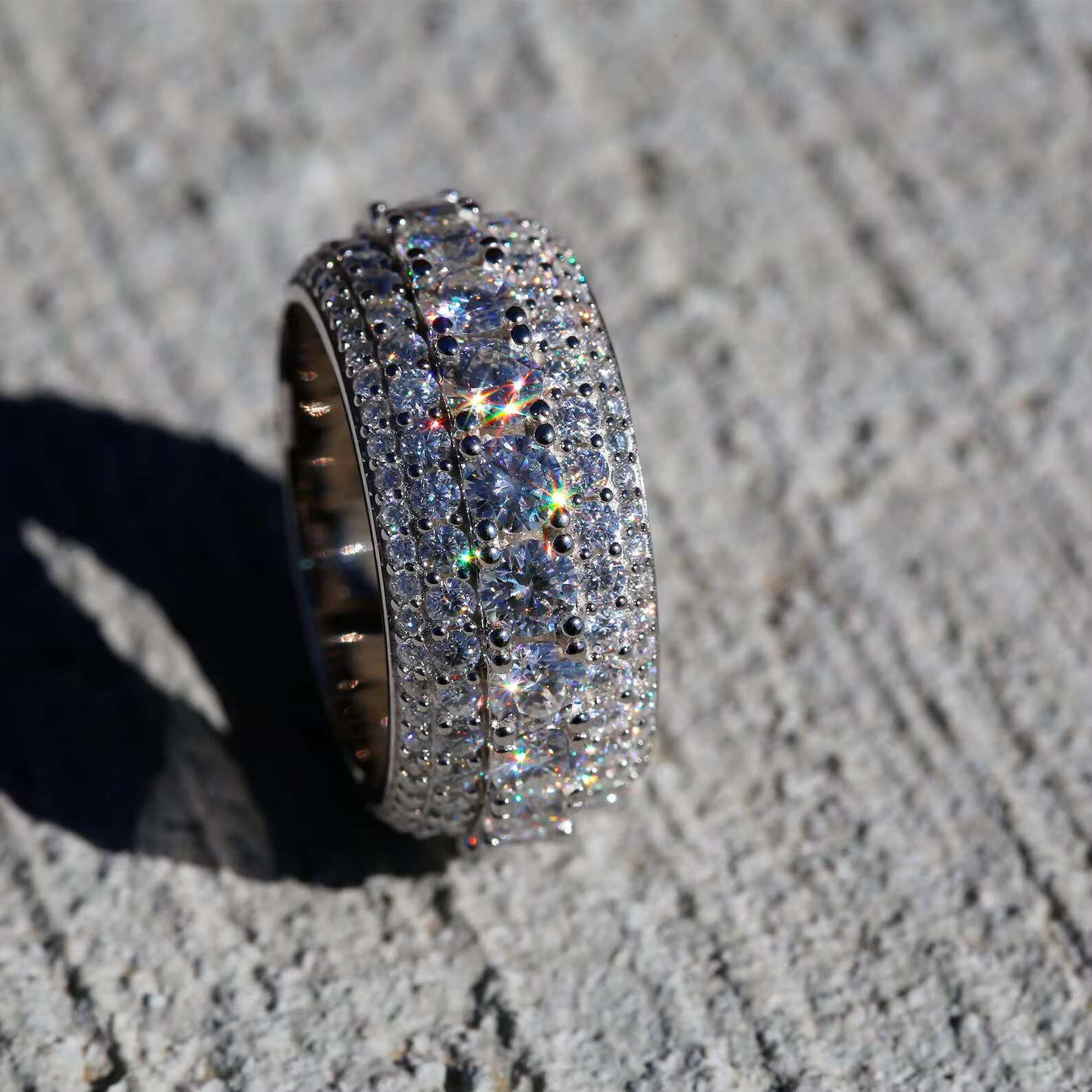 Custom Hip Hop Iced Out Moissanite 925 Silver Ring Dazzling Sparkly Diamond Eternity Band Ring for Men Engagement Wedding Gift