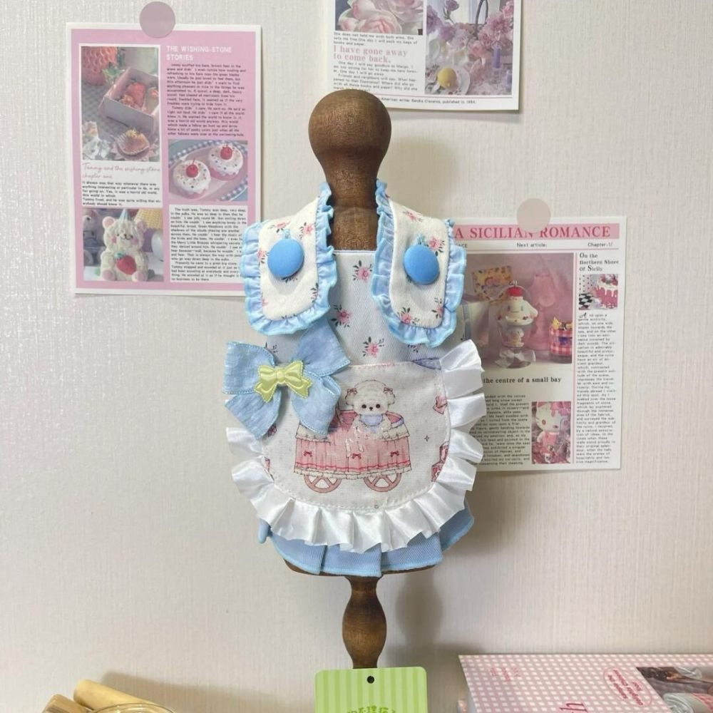 Kawaii Floral Ruffle Pet Dress with Pram Print for Small Dogs & Cats