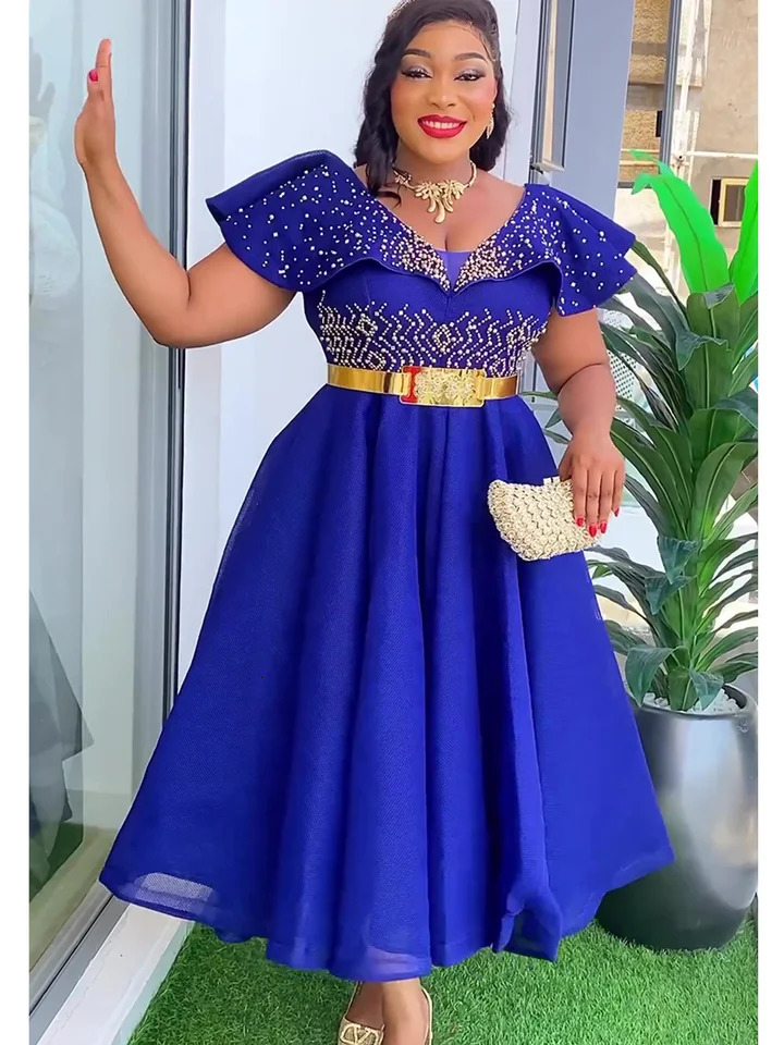 Plus Size African Wedding Party Dresses for Women Dashiki Ankara Evening Gown Elegant Turkey Outfit Robe Africa Clothes 250603