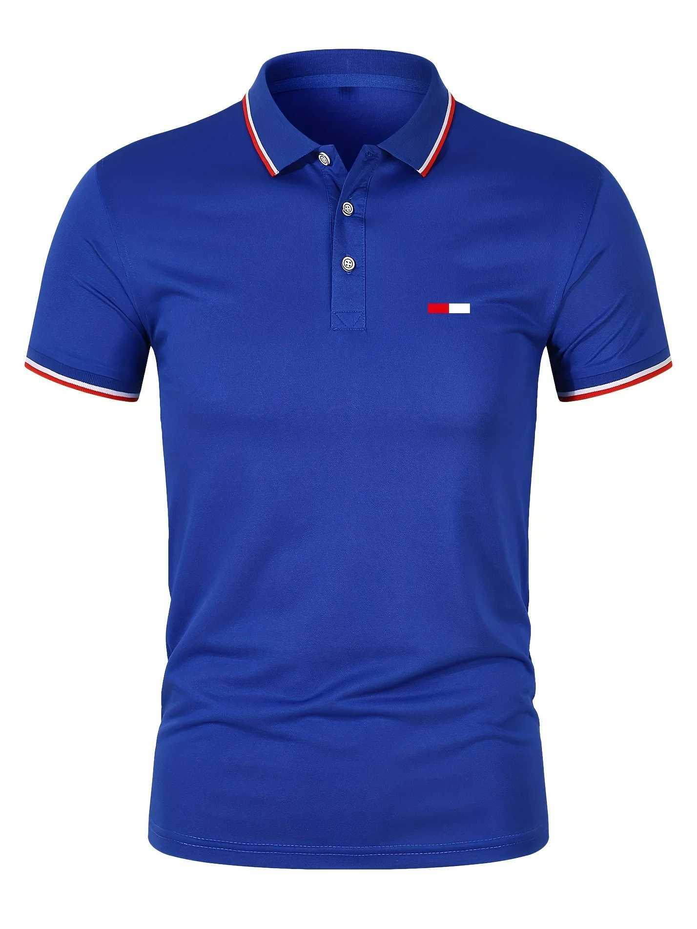 Mens 100% Cotton Summer Casual Fashion Loose Plus Size Flag Pattern Printed Lapel Short Sleeve Polo Shirt Top Travel Outfit X250609