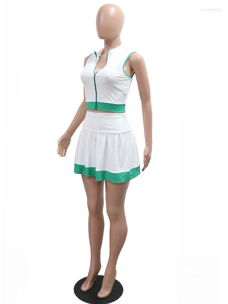 Women's Tracksuits Beyprern Cute Girls Zipper Front Crop Top And Ruffles Skirt Set Summer Two Piece Dress Sporty Tennis Active