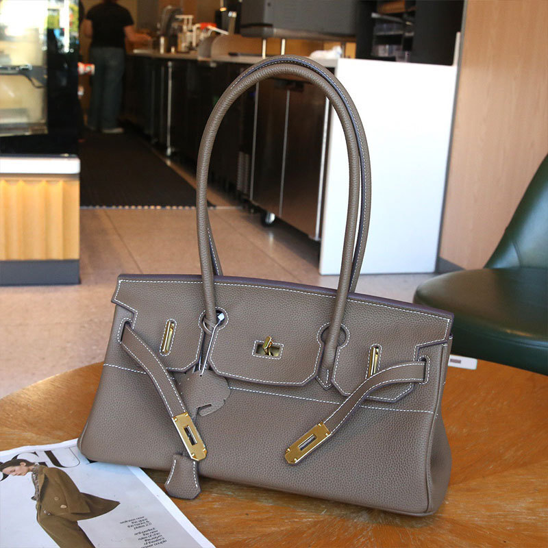 2025 New Horizontal Platinum Bag 42CM Platinum Underarm Designer Fashion Handbag One Shoulder Genuine Leather Women's Bag Top Leather