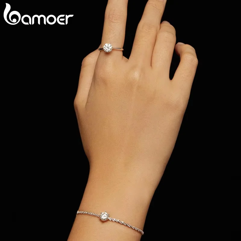 BAMOER Round White Moissanite Bracelet for Women, 1 CT Lab Grown Diamond 925 Sterling Silver Elegant Bracelet