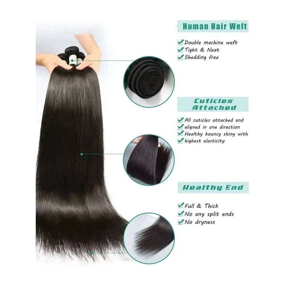 YKB Straight Human Bundles Brazilian Raw Hair Weave Silky 30 42 Inch Natural Black 12A Weaving Extensions Wholesale Virgin