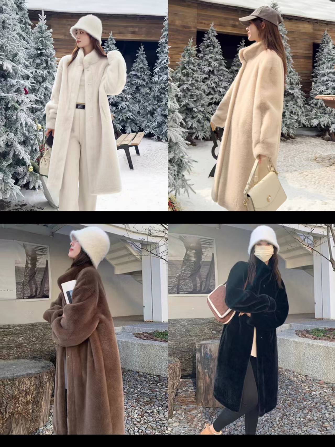 Fashionable stand up collar long fur coat - Warm coat comes in four colors to choose from suitable for winter warm wear and temperament solid color