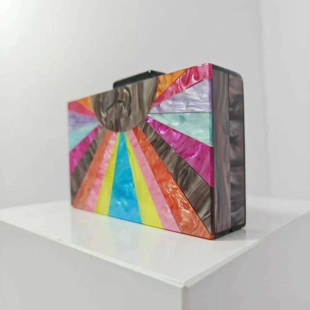 Colorful Striped Women Handbags Acrylic Party Evening Woman Wedding Cute Box Clutch Purse And Handbag Mini Flap Bag