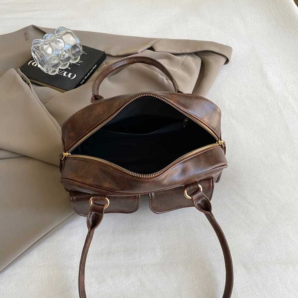 Vintage Wen Business Shoulder Bags Simple Ladies Cute Tote Bag Pu Leather 2 Pocket Chic Fem Underarm Hand Bag Handbags Y250718