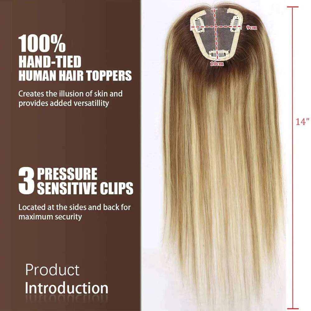 #4T6/613 Blonde Highlight Human Hair Pieces Women Swiss Lace Clips In Toppers Brown Extension For Woman Toupee