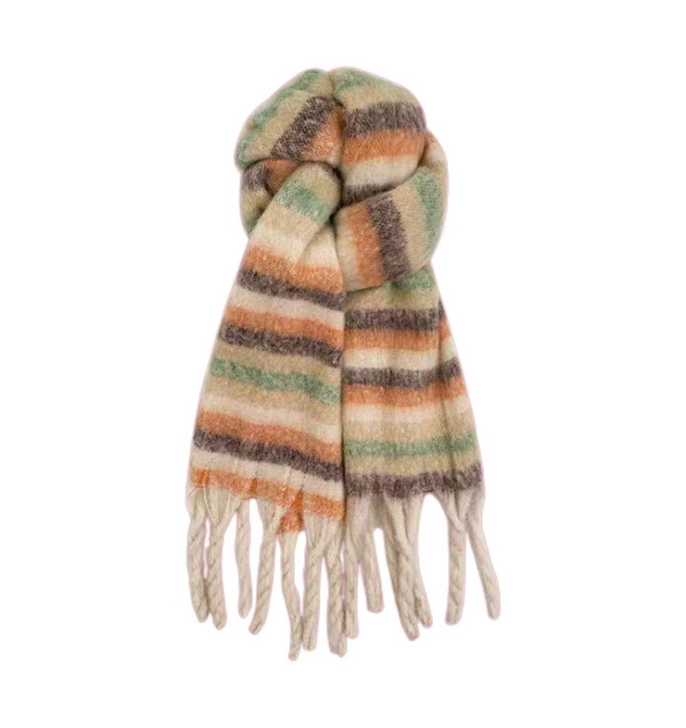 T920 new contrast color scarf 2025 Korean women's winter warm cold thickened shawl dual-purpose furry versatile neck scarf