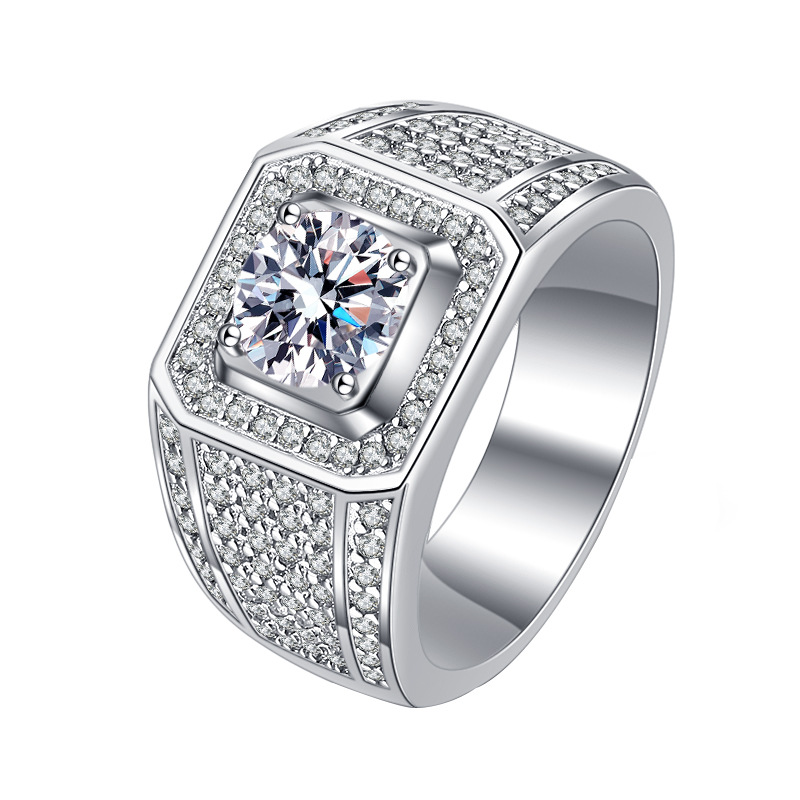 Elegant 925 Sterling Silver Jewelry: Men's Designer Wedding Band Featuring Sparkling Moissanites