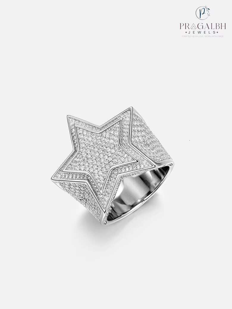 Moissanite Hip Hop Ring Star Shape Iced Out VVS Diamond 925 Sterling Silver Micro Pave 18k Gold Plated Jewelry