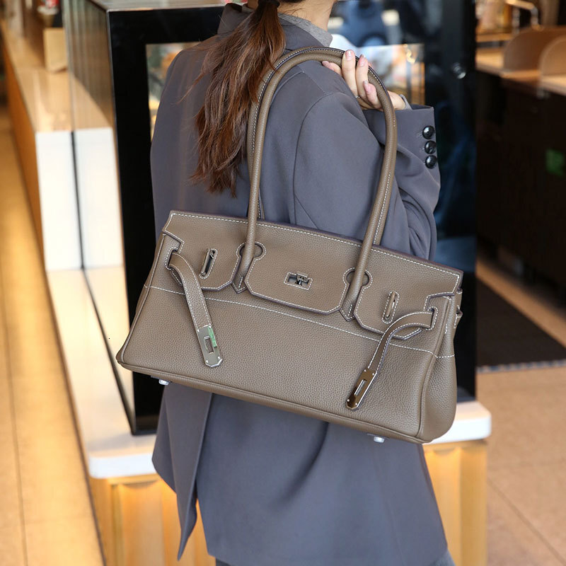 2025 New Horizontal Platinum Bag 42CM Platinum Underarm Designer Fashion Handbag One Shoulder Genuine Leather Women's Bag Top Leather