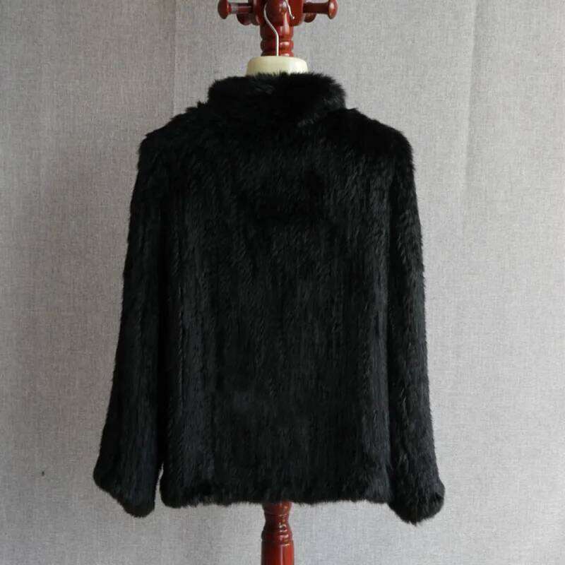 Women Winter Real Rabbit Knitted Coat Female Casual Long Sleeve Genuine Fur Jacket Warm Thick Outwear Femme