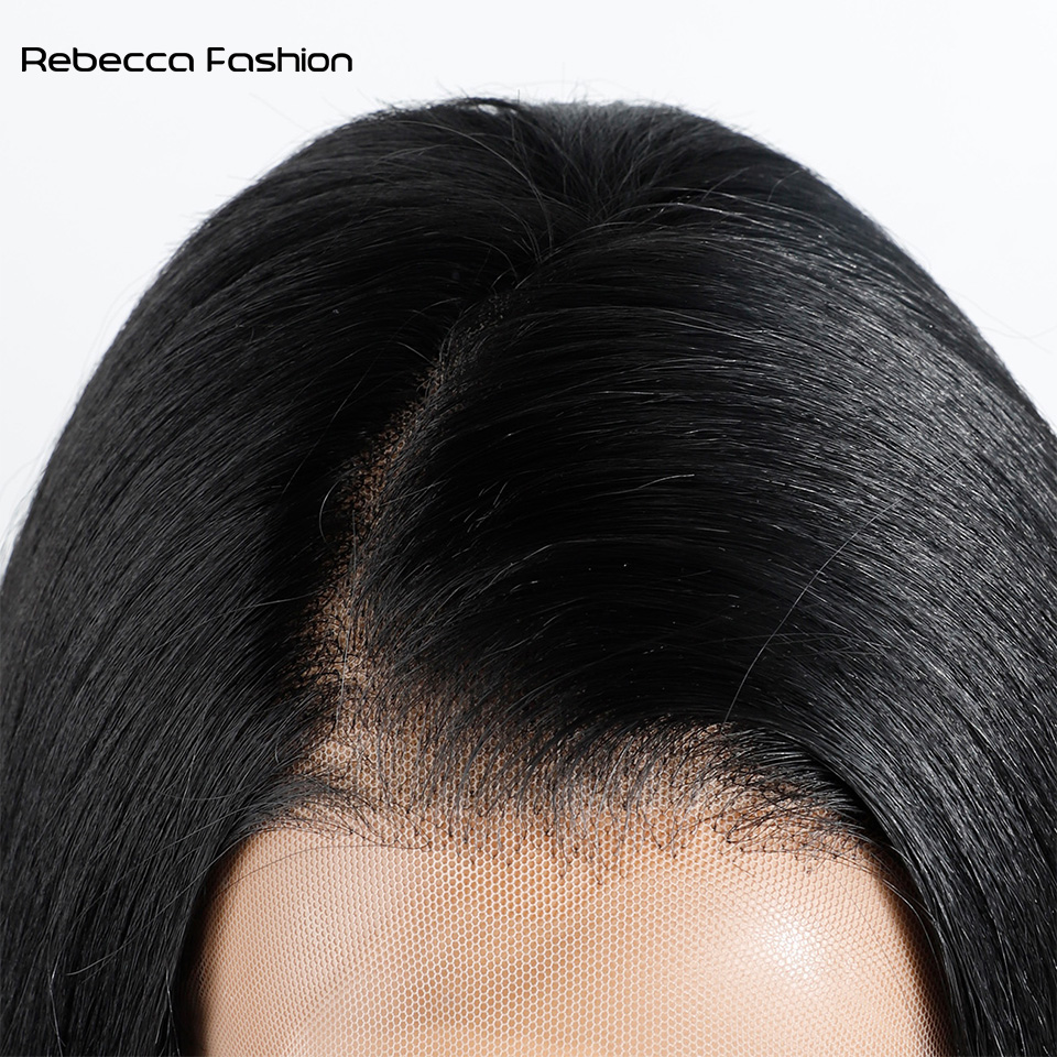 Rebecca Fashion Synthetic Front For Women 38 inch Long Straight Layered Wigs 13X4 Lace Frontal Free Part Black Cosplay Wig