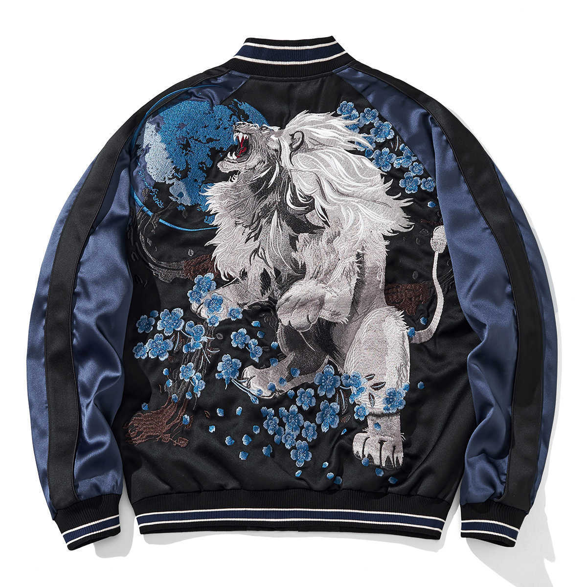 Chinese style, heavy industry, high-density, fine workmanship, embroidered lion jacket, casual baseball jacket, outerwear y250609