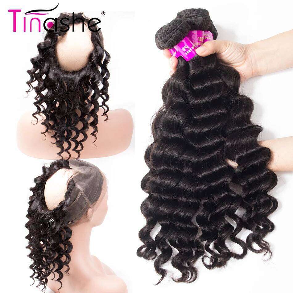 Tinashe 360 Lace Frontal 2 3 Remy Peruvian Hair Loose Deep Wave Bundles With Closure