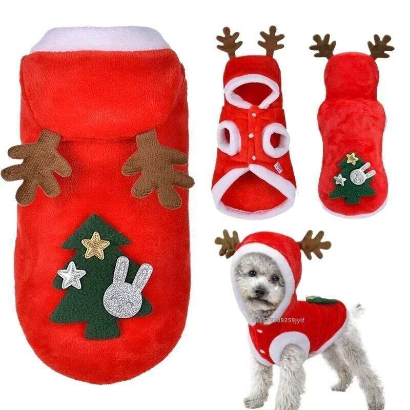 Christmas Winter Pet Coat Apparel Outfit Clothes Dog Cat Hoodie Fleece Costume for Small Medium Puppy Chihuahua Yorkshire