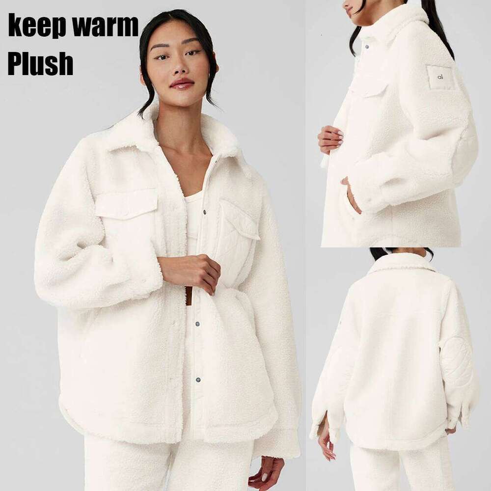 AL for women jacket Lapel shirt style Loose Casual White Fashion Coat Plush Medium long styles Pockets Jacket New