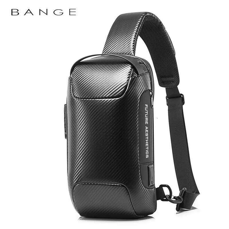 BANGE Upgraded Men Waterproof Multifunction Carbon Fiber Pattern Crossbody USB Sling Shoulder Bags Messenger Chest Bag Pack