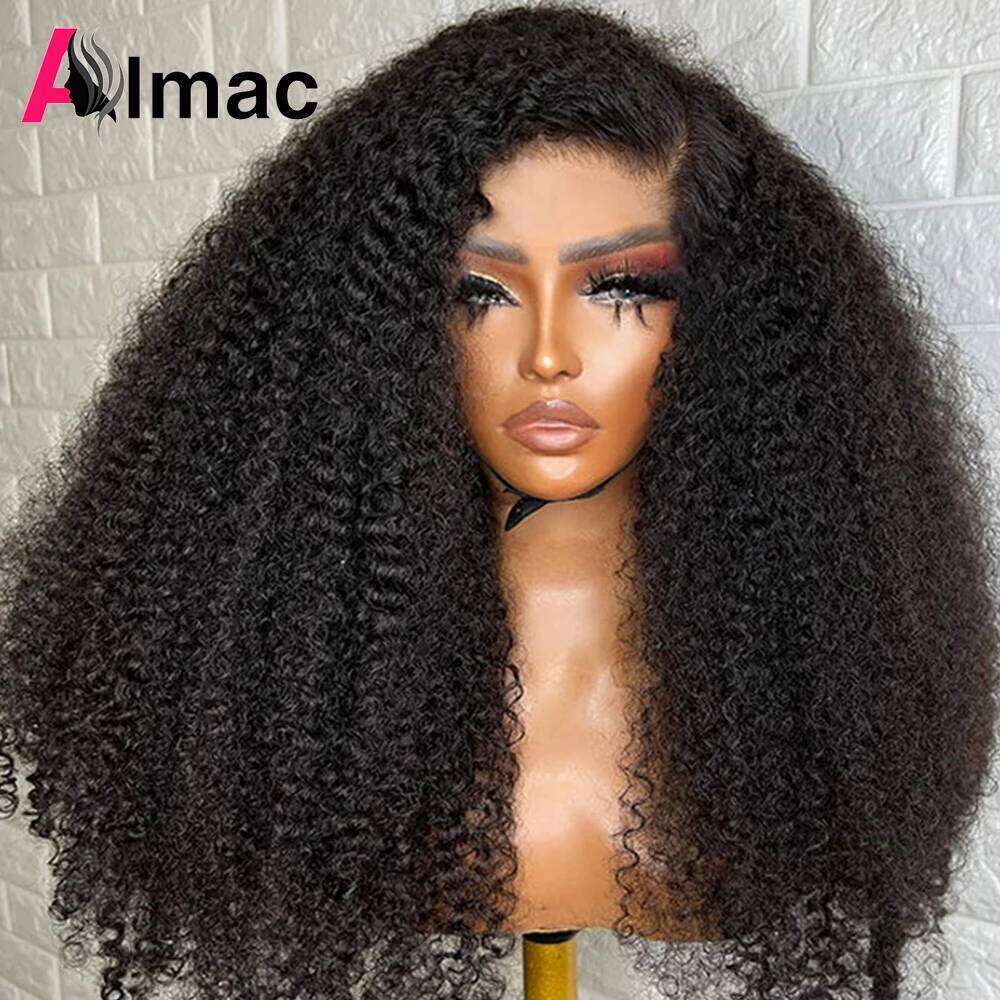 300% Density Kinky Curly 13X4 Hd Transparent Lace Frontal Human Wig For Women Raw Indian Hair Natural Color Pre-Plucked
