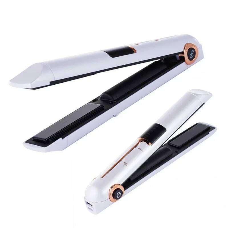Portable USB Rechargeable Straightener With Power Bank Lock System Travel Flat Irons Wireless Straightening Hair Curler