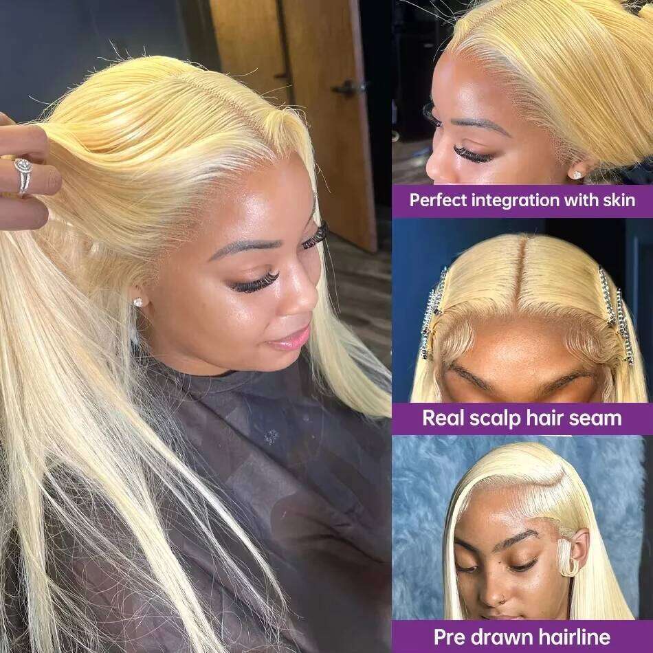 Straight 613 Blonde 13x6 HD Frontal Human Hair Wig Preplucked 13x4 Transparen Lace Front Wigs for Women 44 46 inch