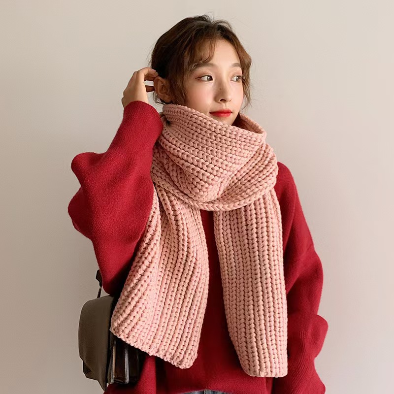 T924 scarf women's autumn and winter Korean version all-match student winter knitted wool solid color young ladies thick warm scarf men