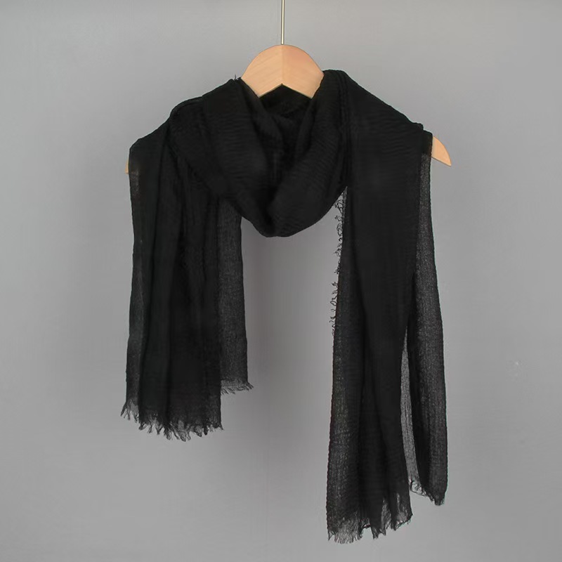 T925 solid color cotton and linen scarf for women sun protection