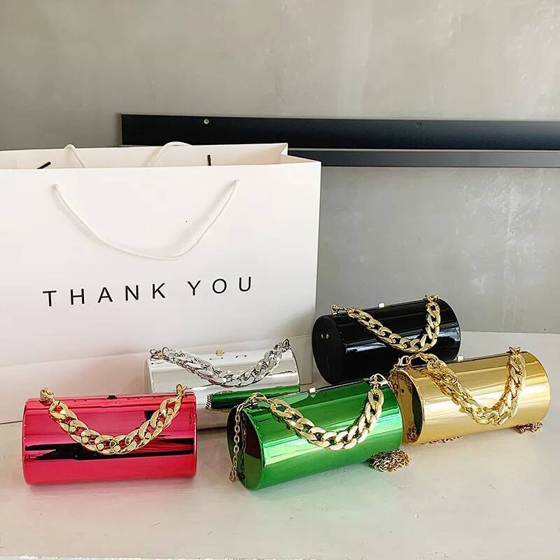 Women's Handbag Bags For Women 2024 Party Clutches Fashion Cylinder Mini Evening Purse Crossbody Shoulder Bag Gold Box Clutch