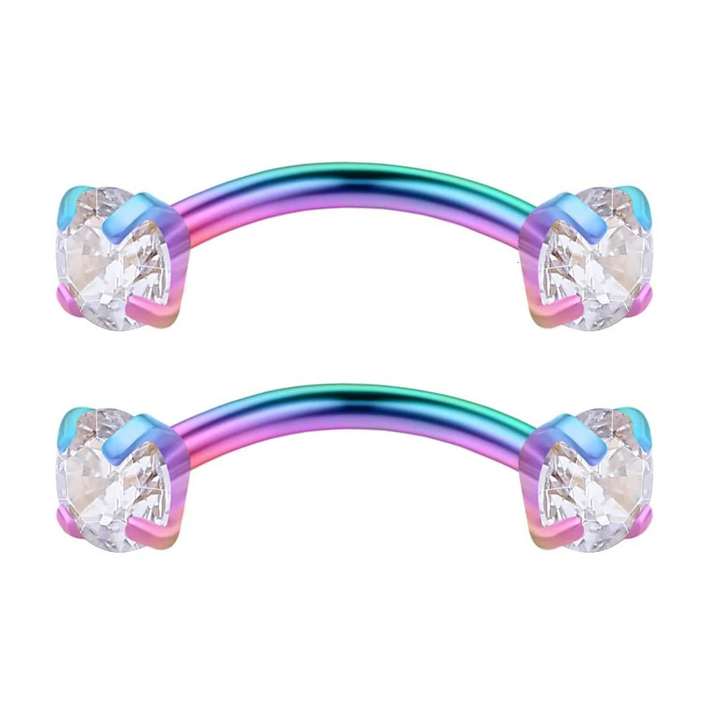 WKOUD 16PCS 16G 38 10MM Stainless Steel CZGemsBall Curved Barbell Eyebrow Tragus Lip Belly Ring Piercing Jewelry Colorful 250606