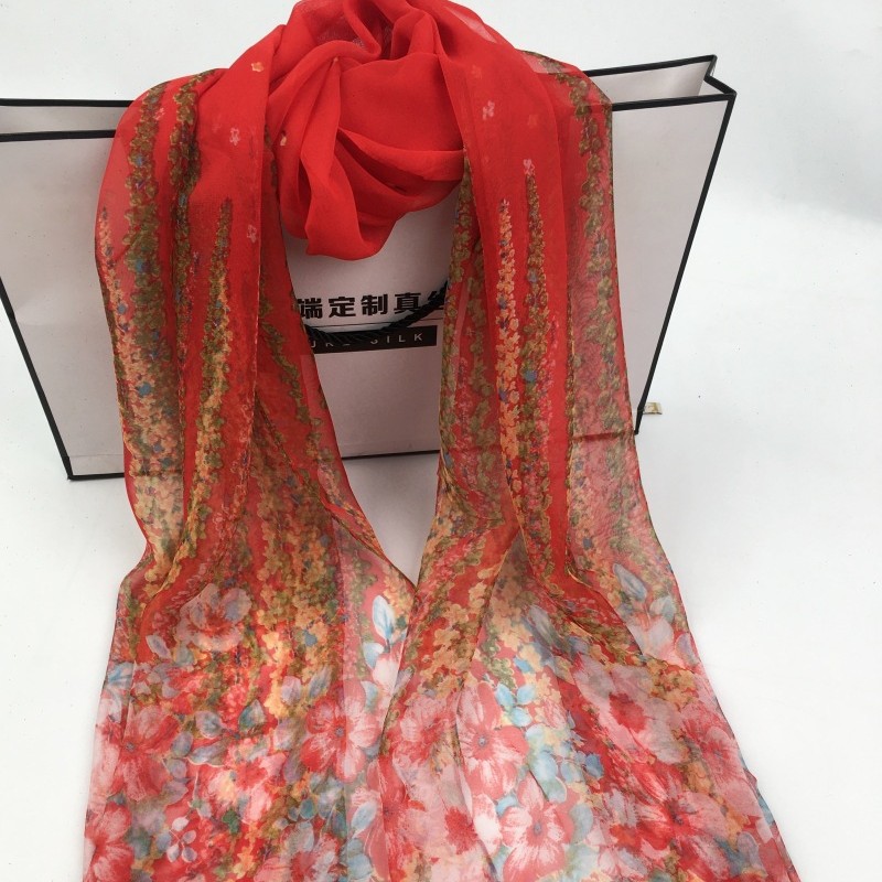 K969 New style printed spring and autumn thin peach blossom Georgette scarf women's sunscreen silk scarf cross-border foreign trade wholesale lon
