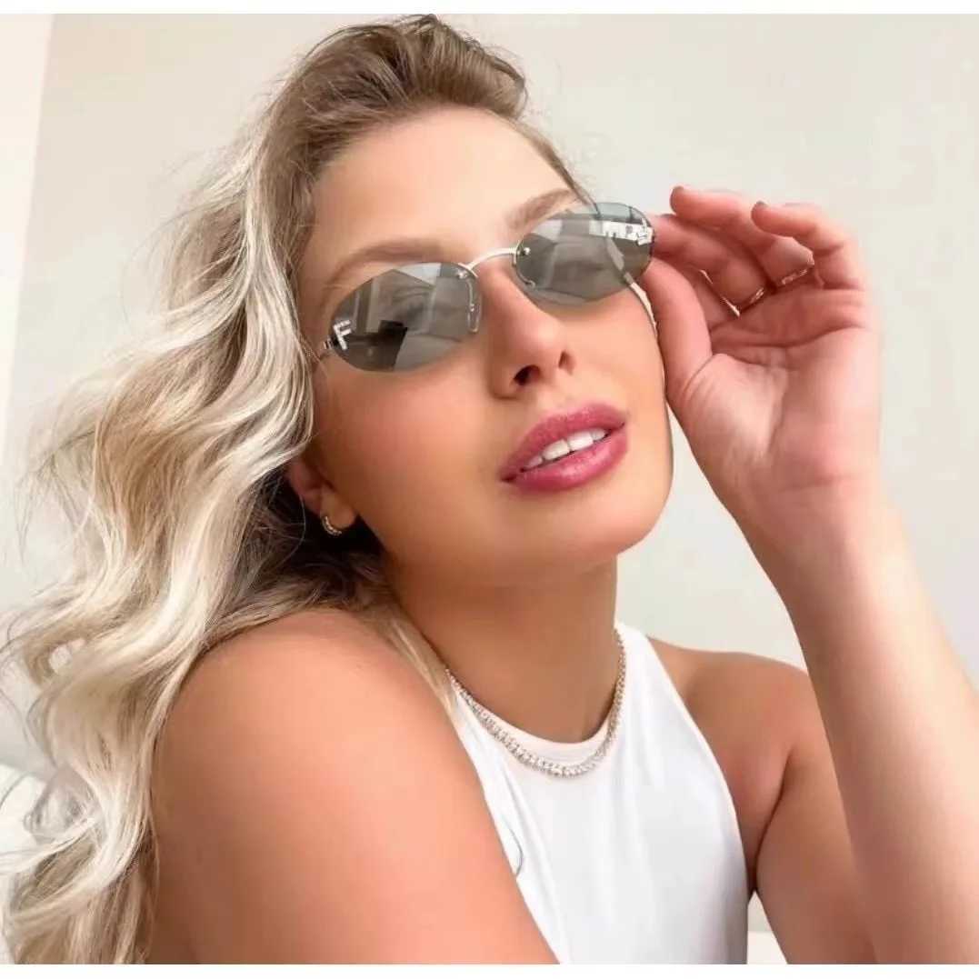 Elegant Diamond Oval Sunglasses M Letter F Rimless Sunglasses for Women X250609
