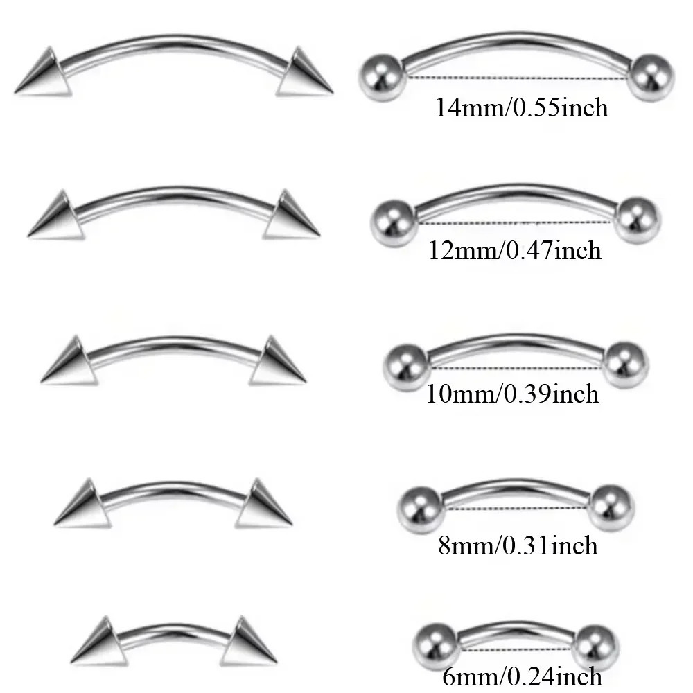 Bulk Multi Size 16G 12mm Steel Curved Barbell Eyebrow Piercing 614mm Bar m Ball Ear 250606