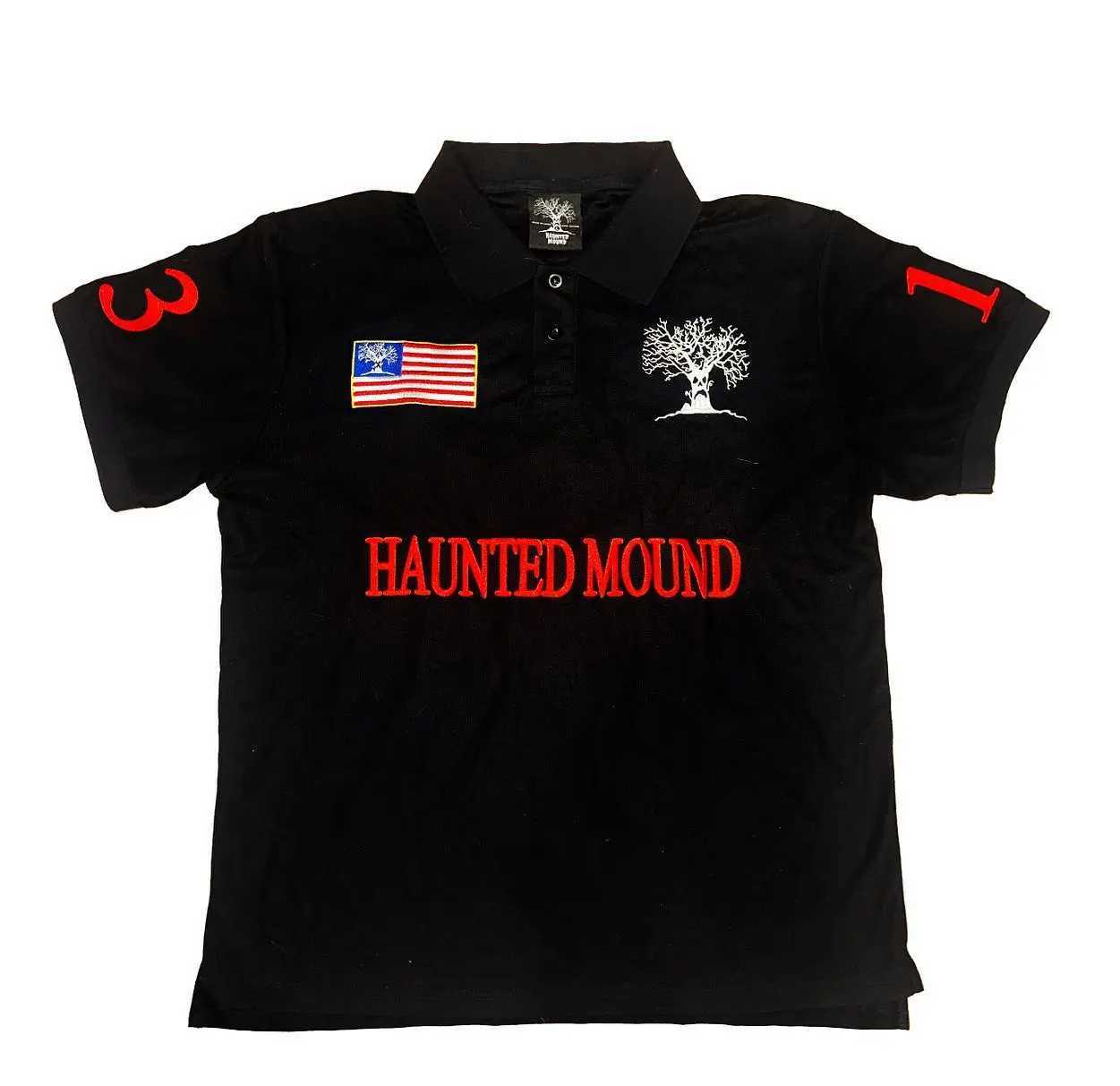 Haunted Mound Polo Shirt America Retro Street Hip Hop Short Sleeve Shirt Y2k Men Casual Embroidery Cotton Top Baseball Clothing X2506091