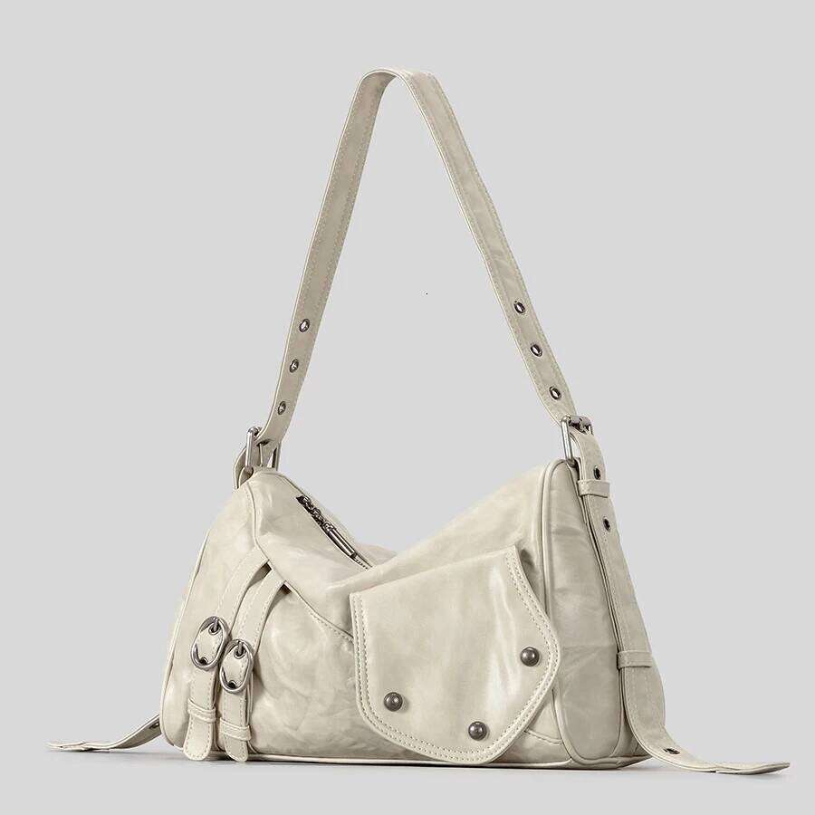 Vintage Rivet Motorcycle Designer Belts Deco Women Shoulder Bags Soft Pu Leather Crossbody Bag Y2k Punk Underarm Sac