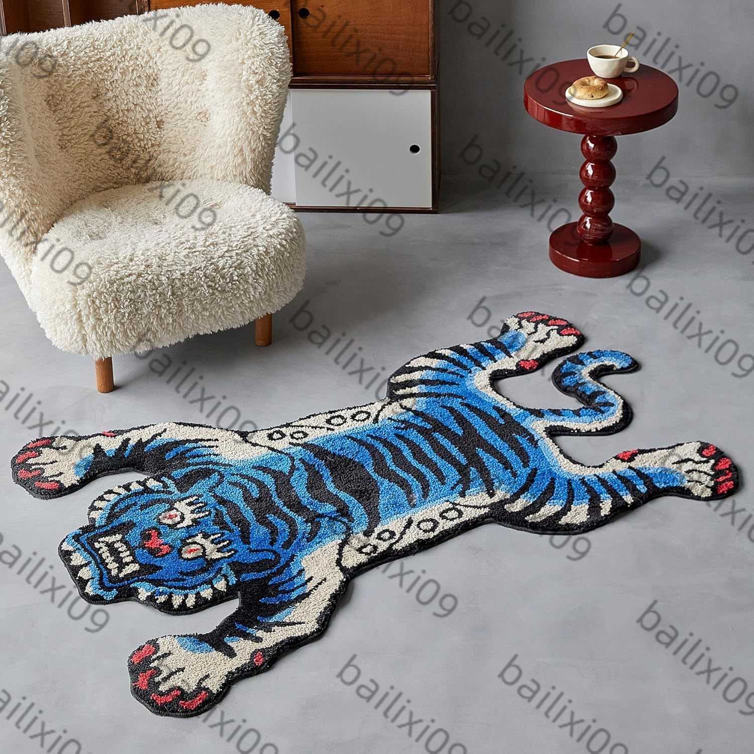 Alien Tiger Carpet Imitation Cashmere Bathroom Rug Childrens Bedroom Bedside Rug Decorative Living Room Floor Mat Study Carpet H250609