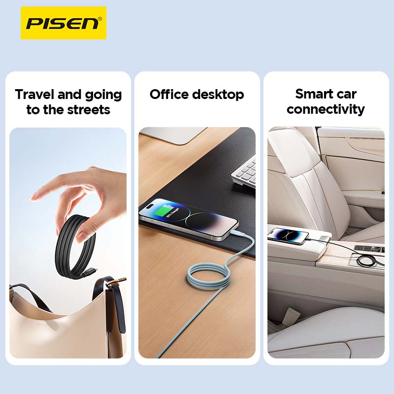 Pisen 40 inch Magnetic Fast Charging Cable USB-C To C 60W PD Quick Charge For Apple 15 Series Nylon Braided Durable Auto-Attach Storage
