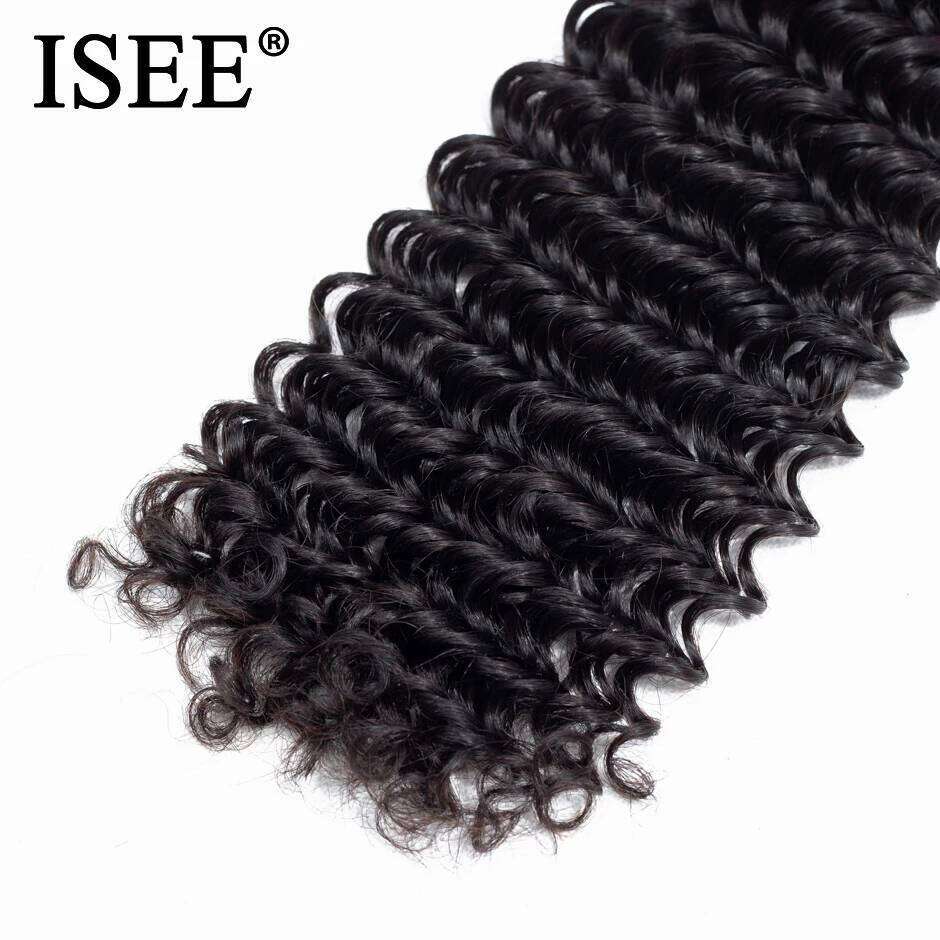 ISEE HAIR 100% Human 3/4 Extension Brazilian Deep Wave Hair Weave Bundles