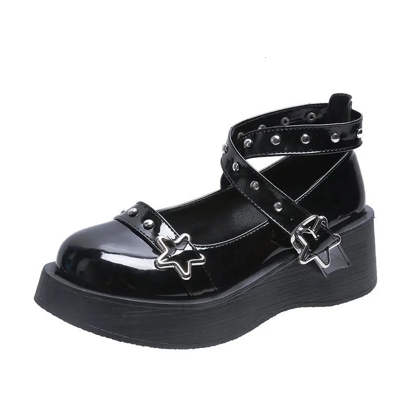 Shoes Lolita shoes Women heels platform mary janes Star Buckle Strap Mary Janes Women Cross-tied Girls Rivet Casual kawaii shoes 250603