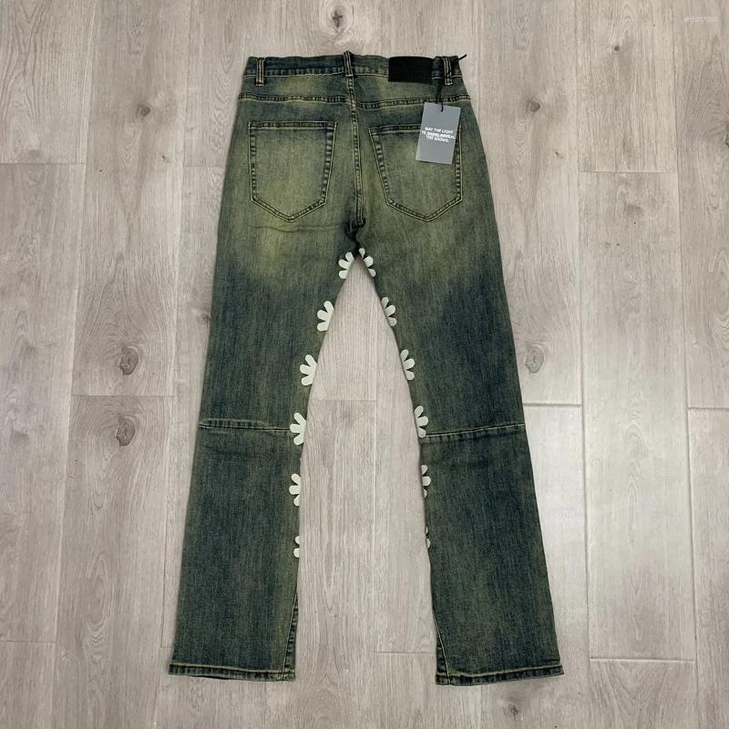 Men's Jeans Streetwear Inner Side Floral Embroidery Black Blue LOSTSHDWS Jeans for Men Straight Loose Pockets Denim Pants Oversized Ropa Hombre