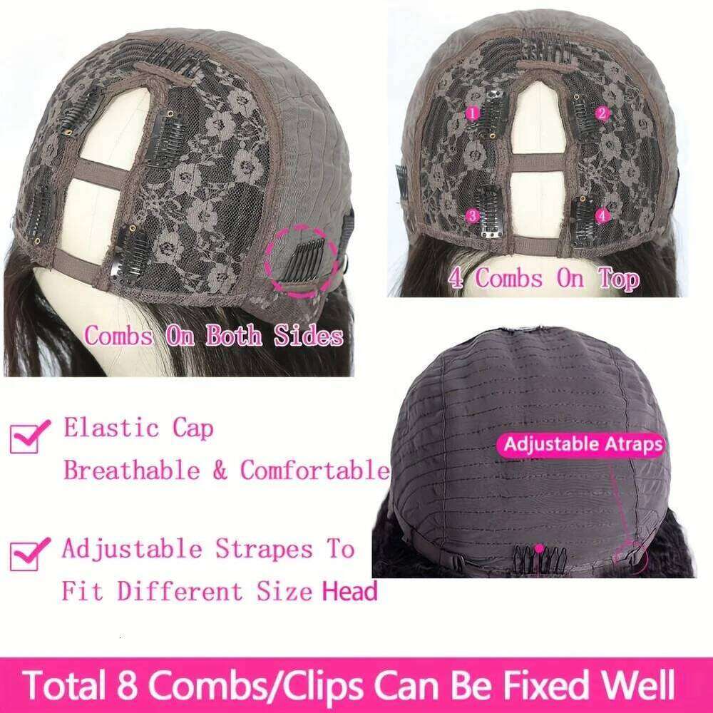 Kinky Straight V Part 100% Human Hair- Clip In Half Wig For Women-hine Made,150/200/250 Density,Nature Black ,8-24 Inches