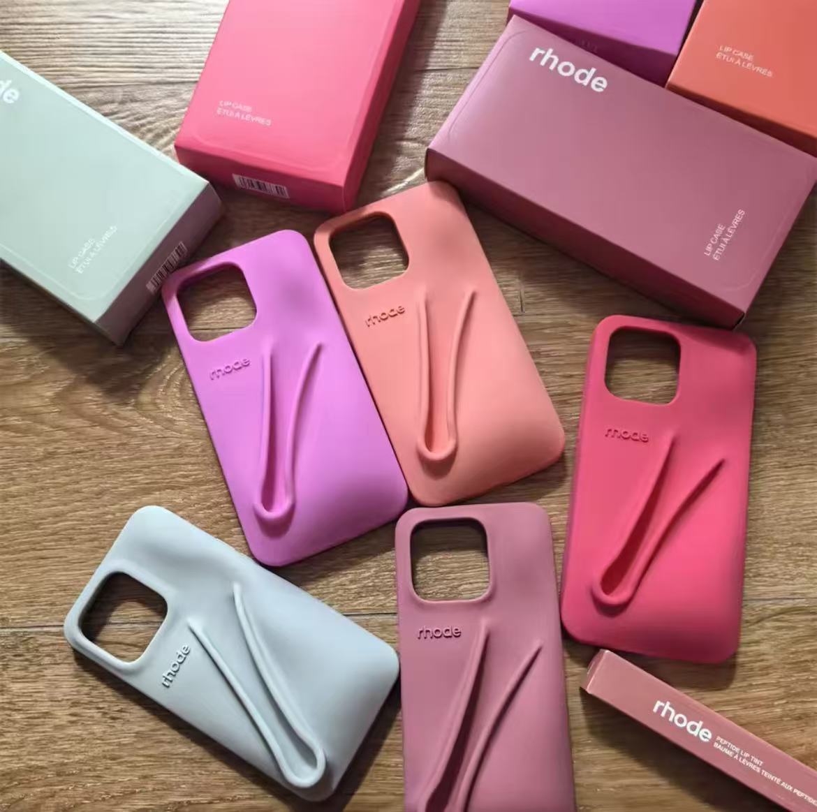 Rhode Color Lipstick Silicone Phone Case For iPhone 16 15 14 13 12 11 Pro Max Plus With Box Lip Gloss Holder Set Back Cover