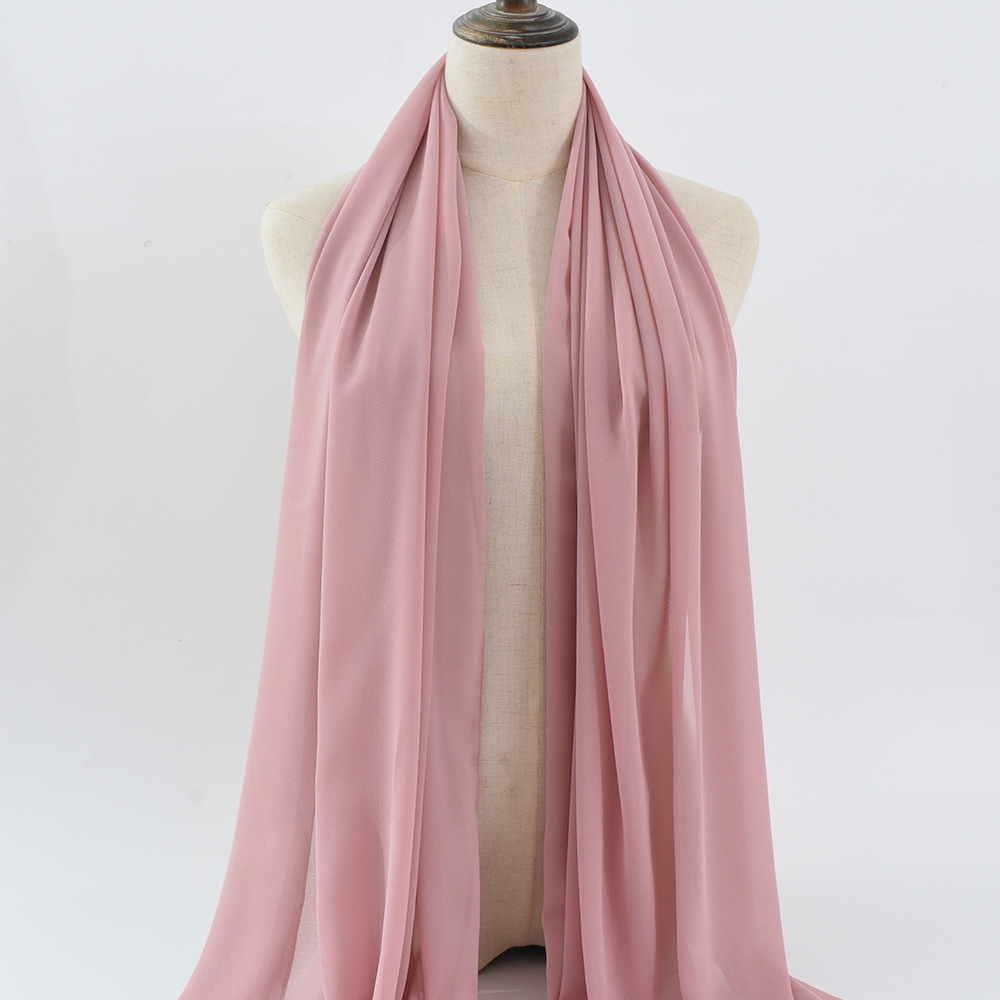 K966 Spot solid color pearl chiffon bubble scarf headscarf Malaysian women's long scarf silk