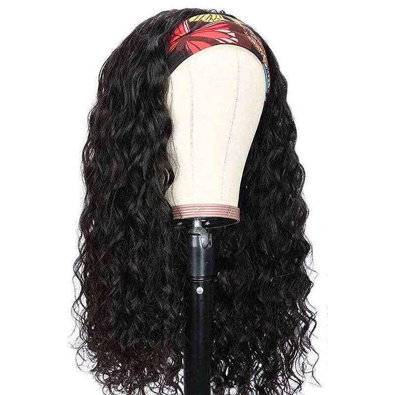 Wigs-Water Wave Headband Human For Women Synthetic Hair 16-24 Inches Remy Full hine Made Black Curly Hair Band Wigs