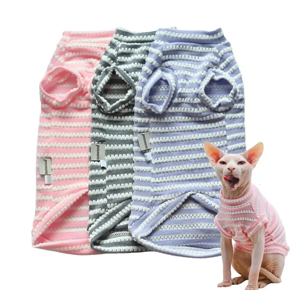 Cute Cat Clothes Summer Sphinx Striped Bottoming Shirt Kittens Vest For Sphynx Breathable Pet Clothing DovenRex Costume 250609