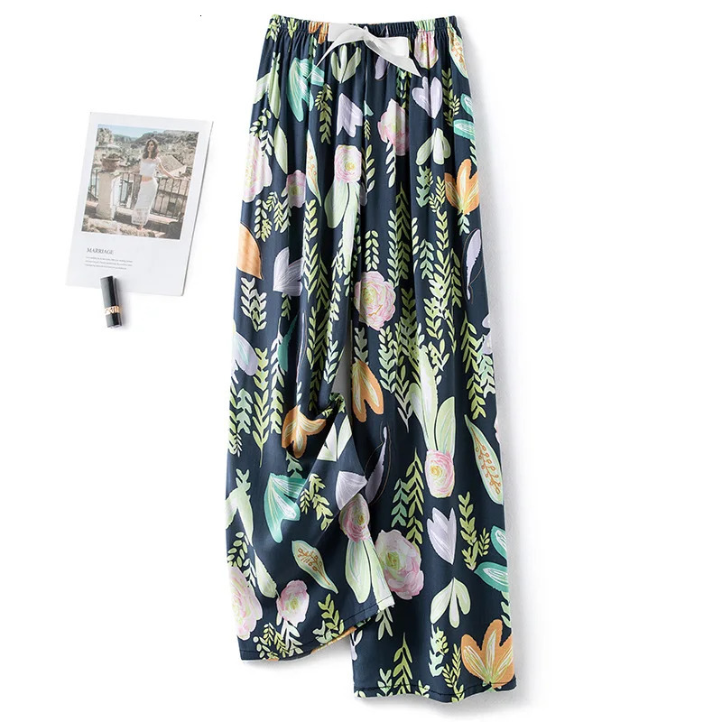 Women Casual Autumn Wide Leg Floral Beach Trousers High Waist Boho Ethnic Style Calf Pants Four Season Girls Home Clothes Z260314