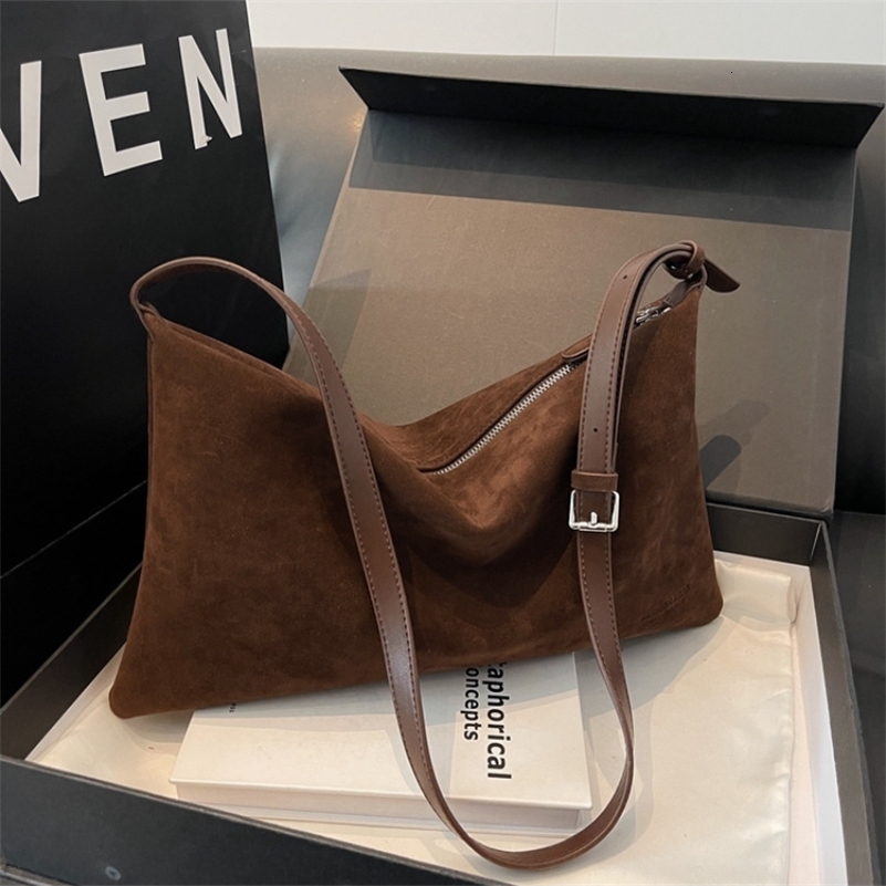 Womens Slouchy Vintage Frosted Suede Fall/winter Shoulder Underarm Bag Simple Tote Bag Large Capacity Bag 250523